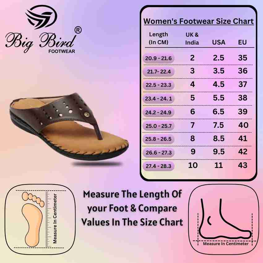 Ladies sandal store size chart
