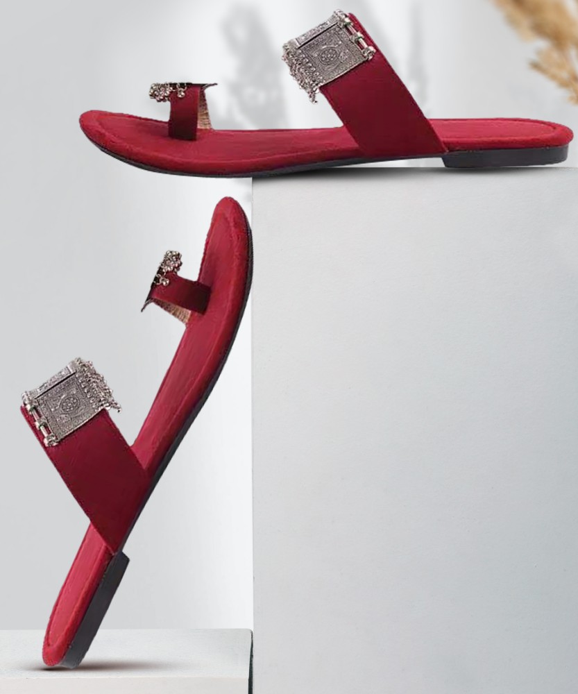 Ladies red hot sale flat sandals