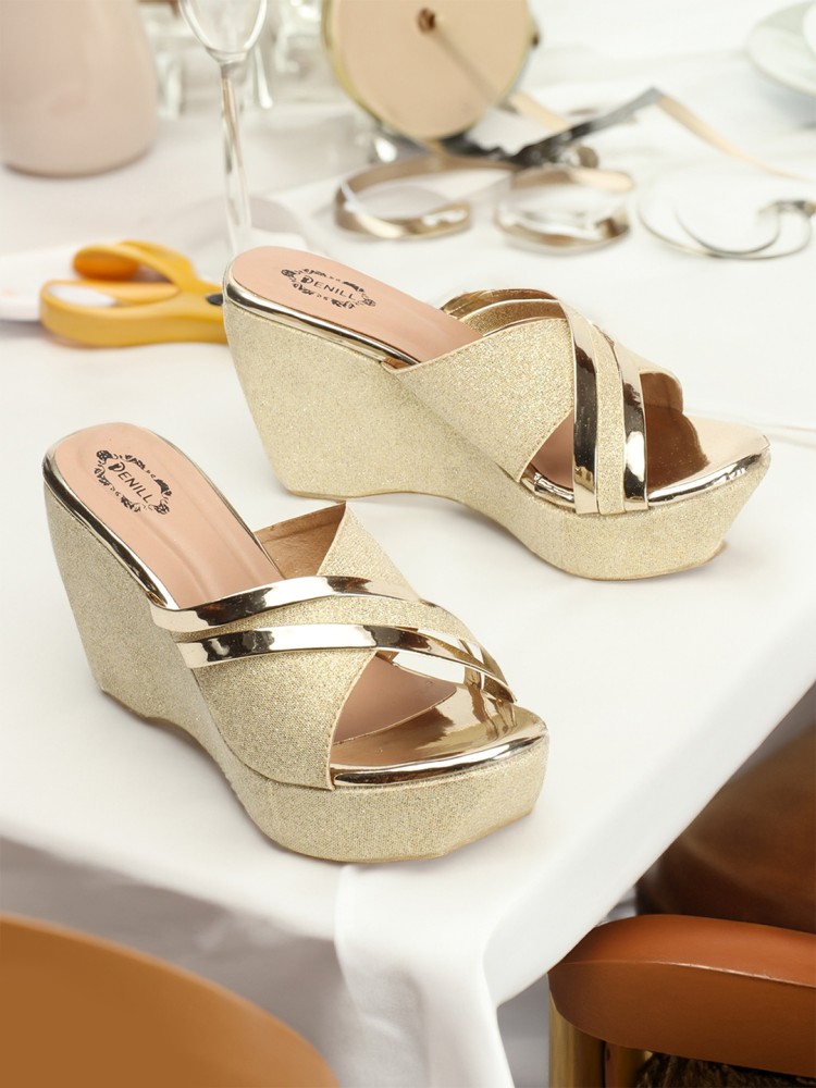 Golden outlet wedges heels