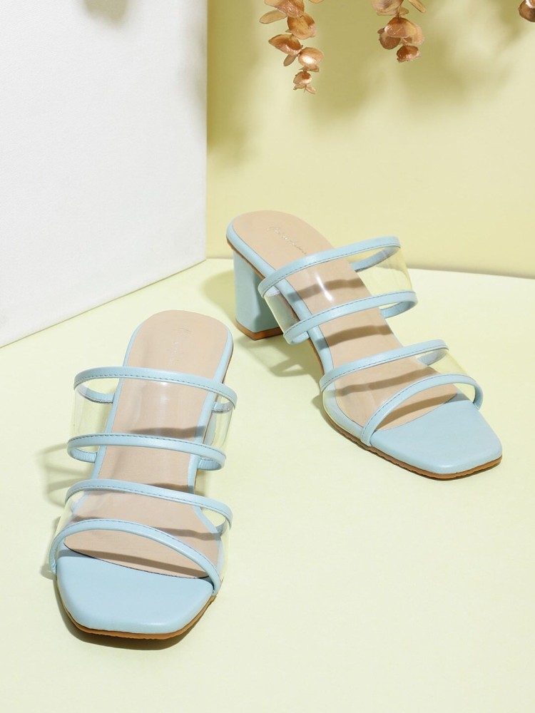 Blue strappy block cheap heels