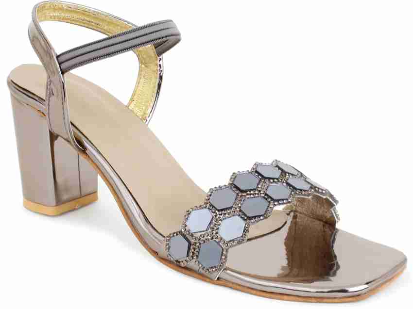 Silver block heel discount sandal