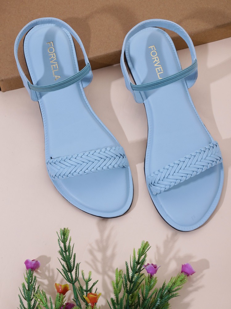 Women Blue Flats Sandal  poiskfashionin