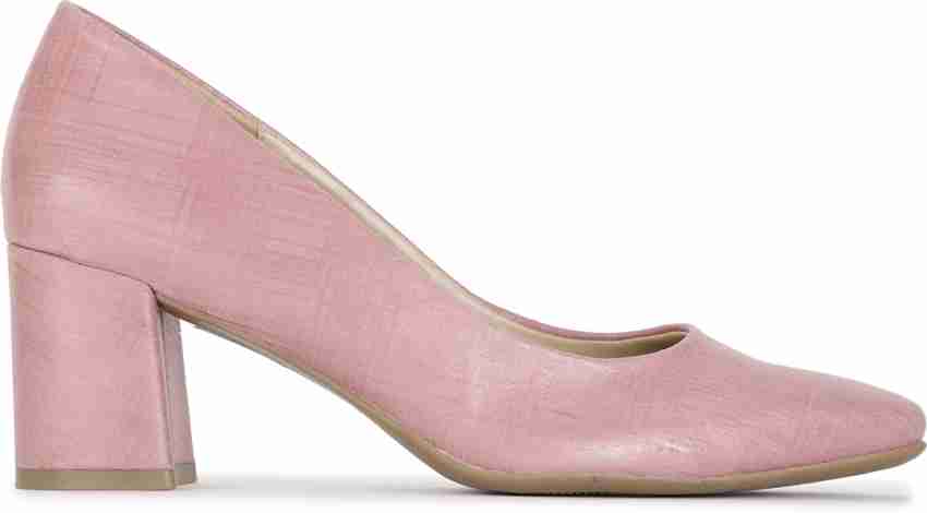 Pink suede block cheap heels