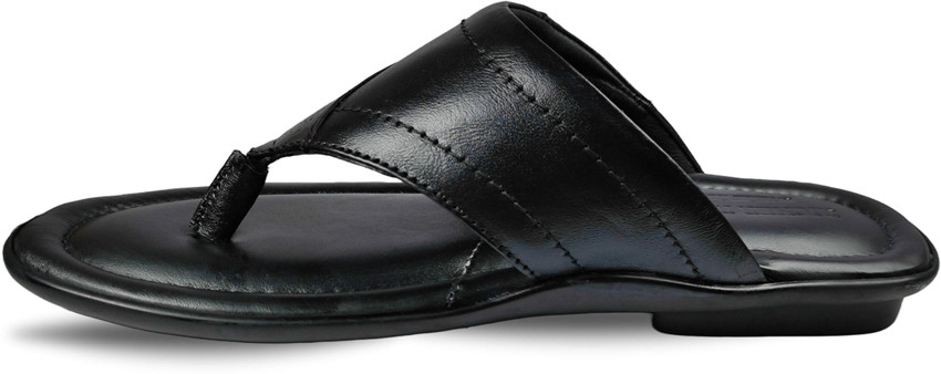 RICHER ROYAL Mens Pure Leather Black Office Flip Flop Sandals