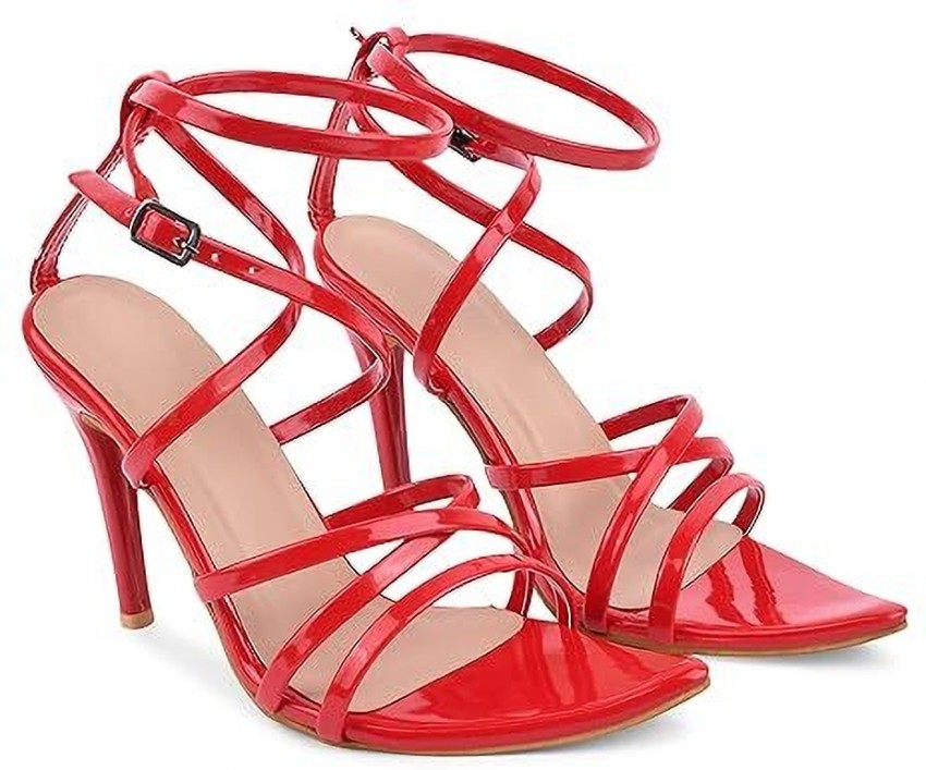 Red strappy best sale sandals heels