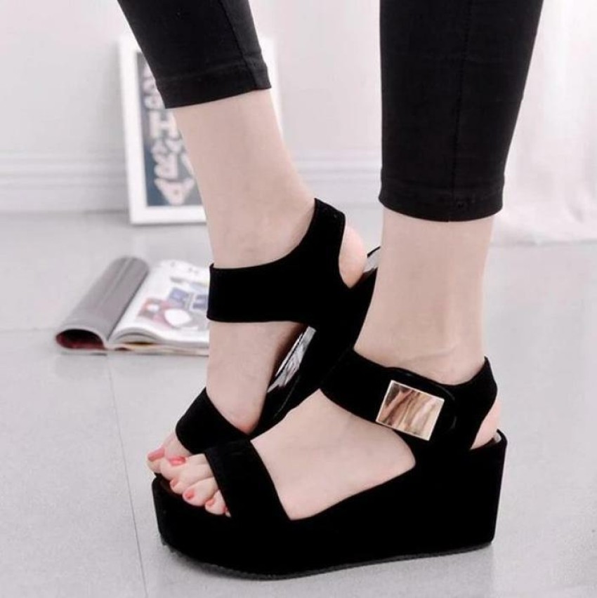 Girls black wedge sales shoes