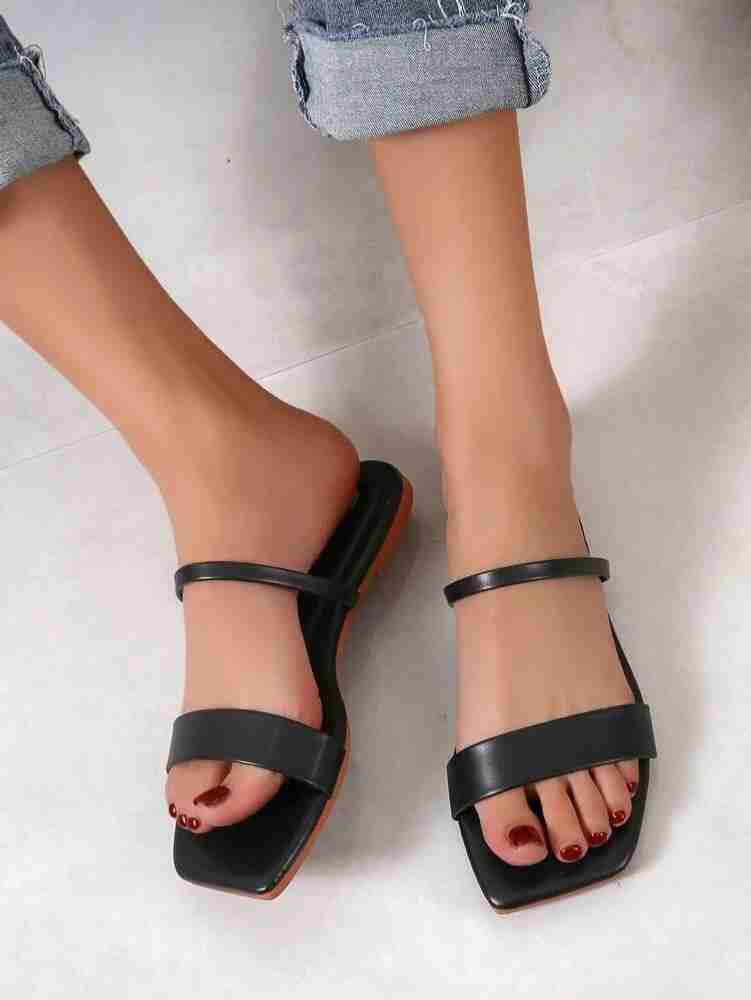 Simple black online sandals flat