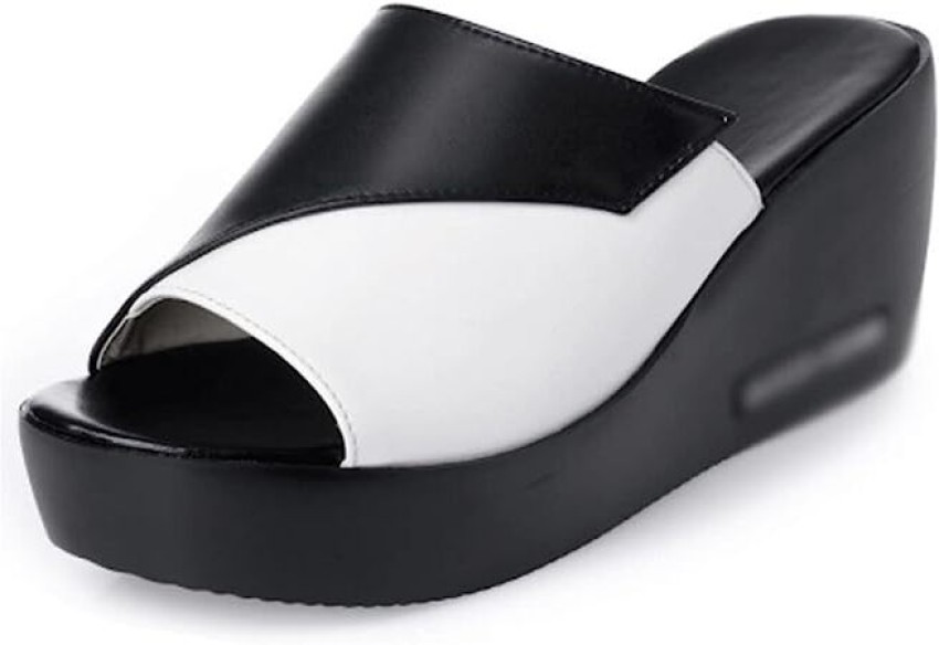 Black and white online wedge heels