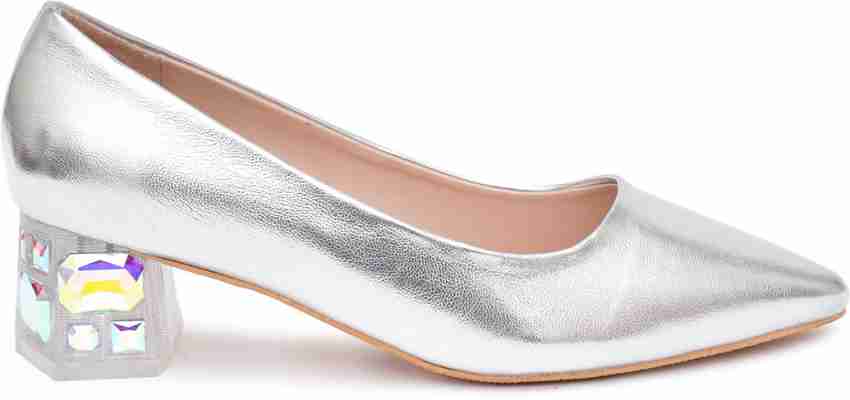 Silver block heel discount pump