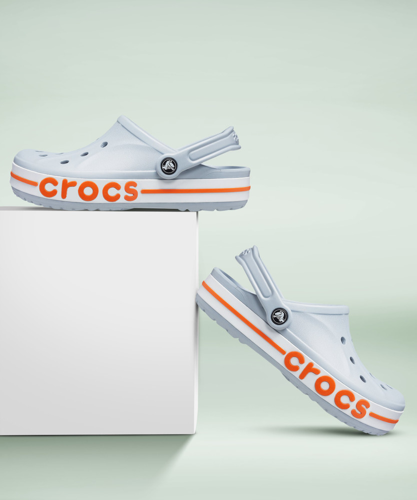 blue grey orange crocs