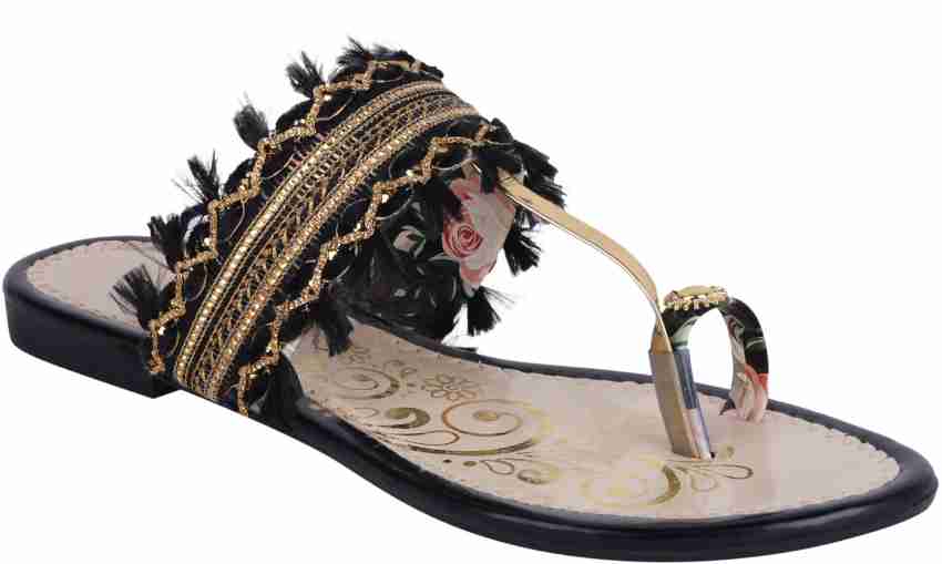 Black and gold flip flops online womens