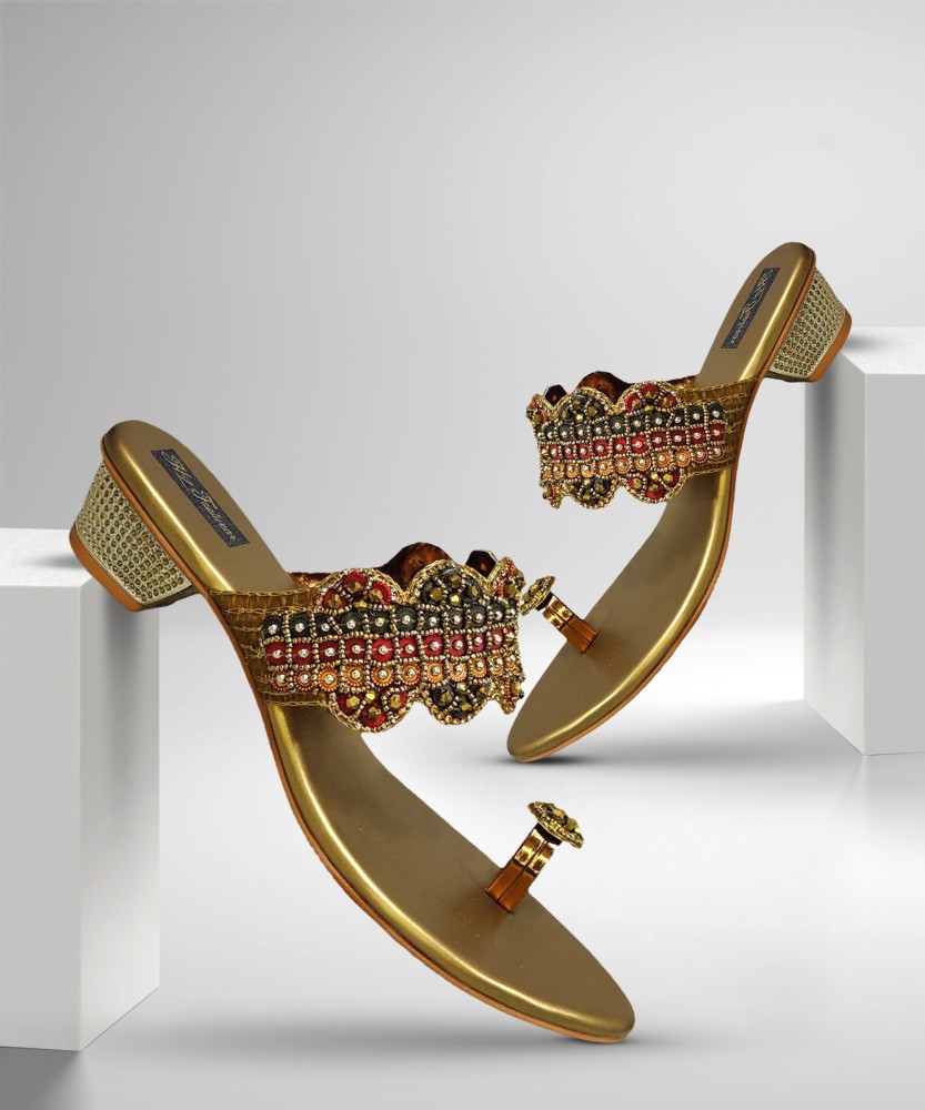 Gold Beaded Sandals Women Back Open Jutti Indian Shoes Bridal Sandals,  Gold, 9.5 : Buy Online at Best Price in KSA - Souq is now Amazon.sa: Fashion