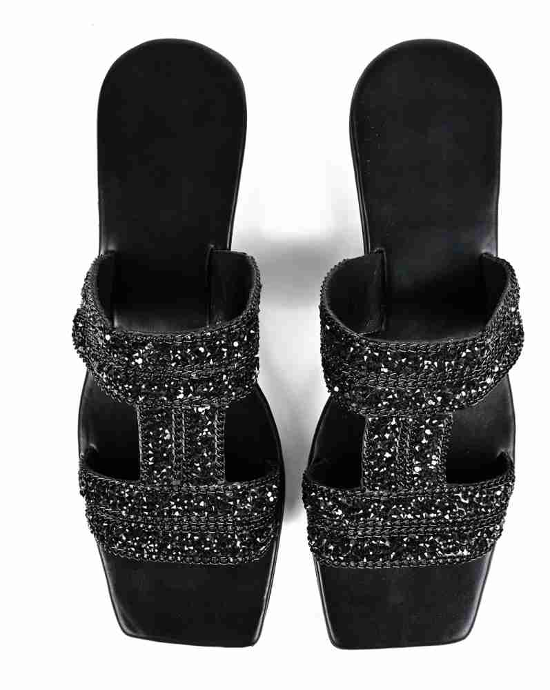 Black rhinestone platform online sandals