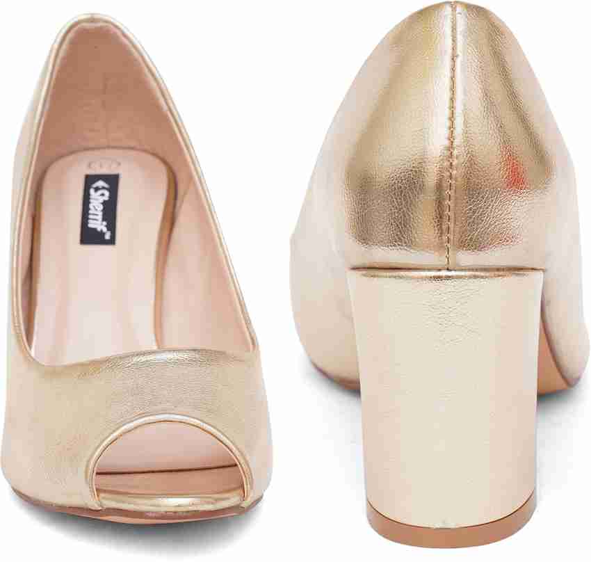 SHERRIF Golden Block Peep Toes Women Gold Heels Buy SHERRIF