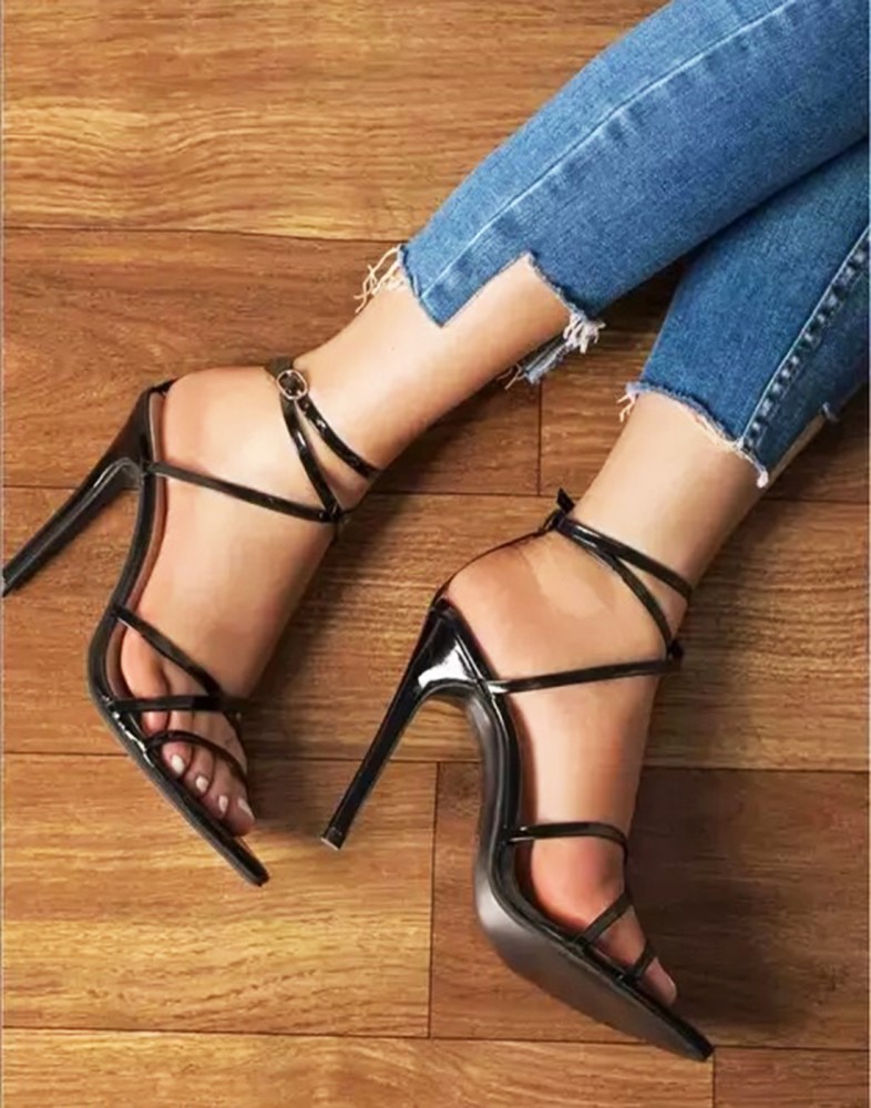 Comfortable strappy black heels sale