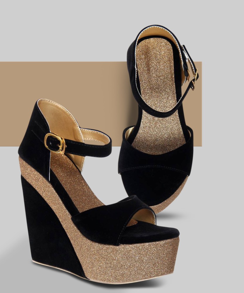 London Steps Women Black, Gold Wedges - Buy London Steps Women Black, Gold Wedges  Online at Best Price - Shop Online for Footwears in India