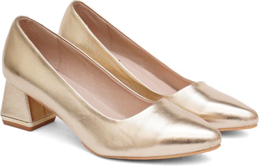 Gold pumps block discount heel