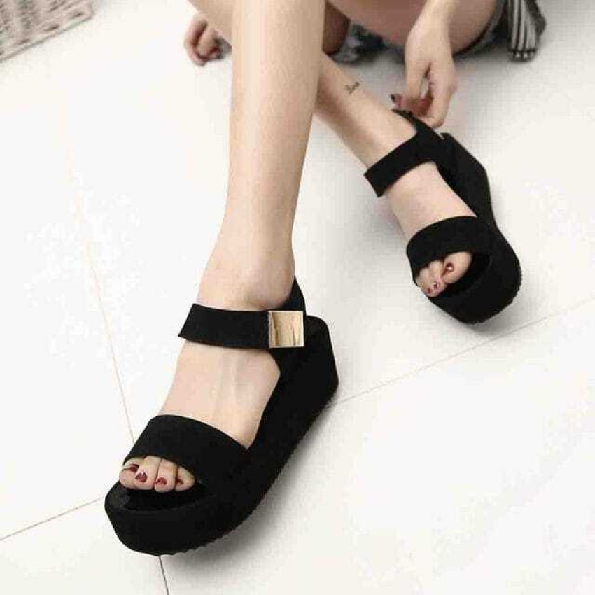 Black wedge high heels hot sale