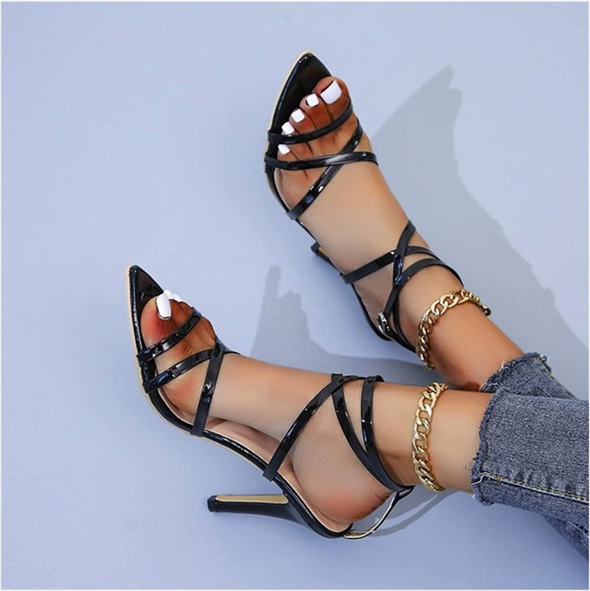 Black strappy 2025 pointed toe heels