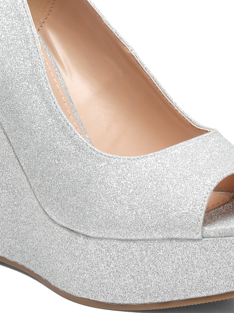 Silver wedge hot sale high heels