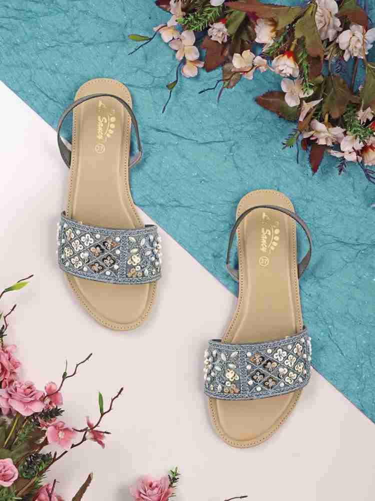 Buy LaSancy Embroidered Slip-on Ethnic Flats, Toe-Ring Festive Chappals, Women's Fashion Sandals