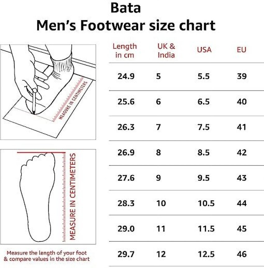 Bata shoe size chart best sale