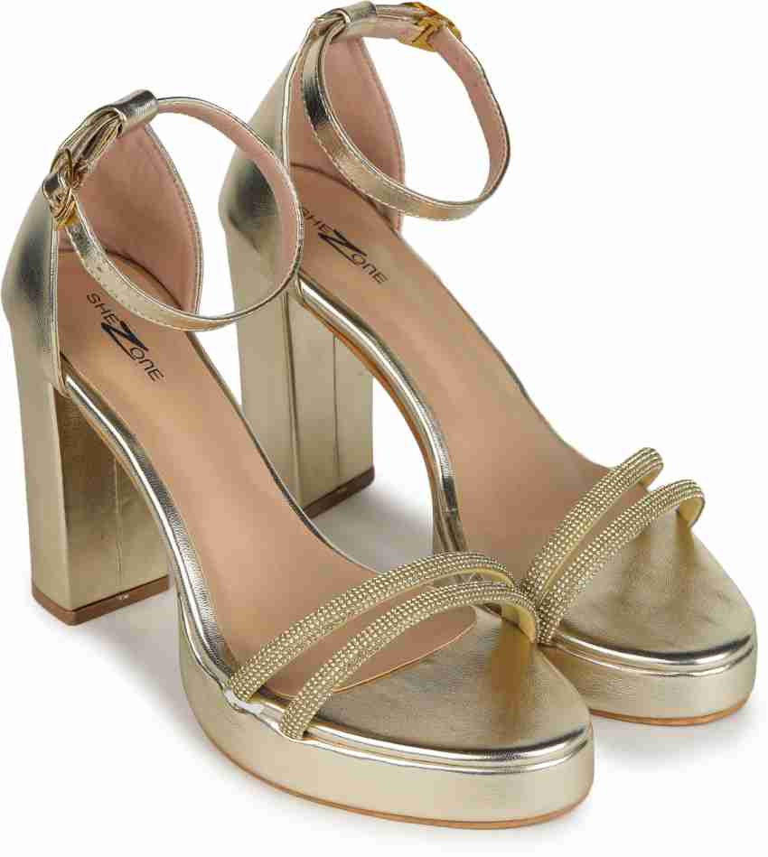 Buy Gold Heeled Sandals for Women by SHEZONE Online