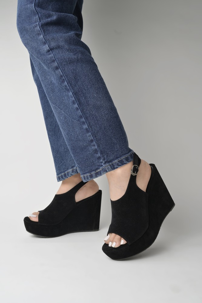 Black suede wedge online sandals