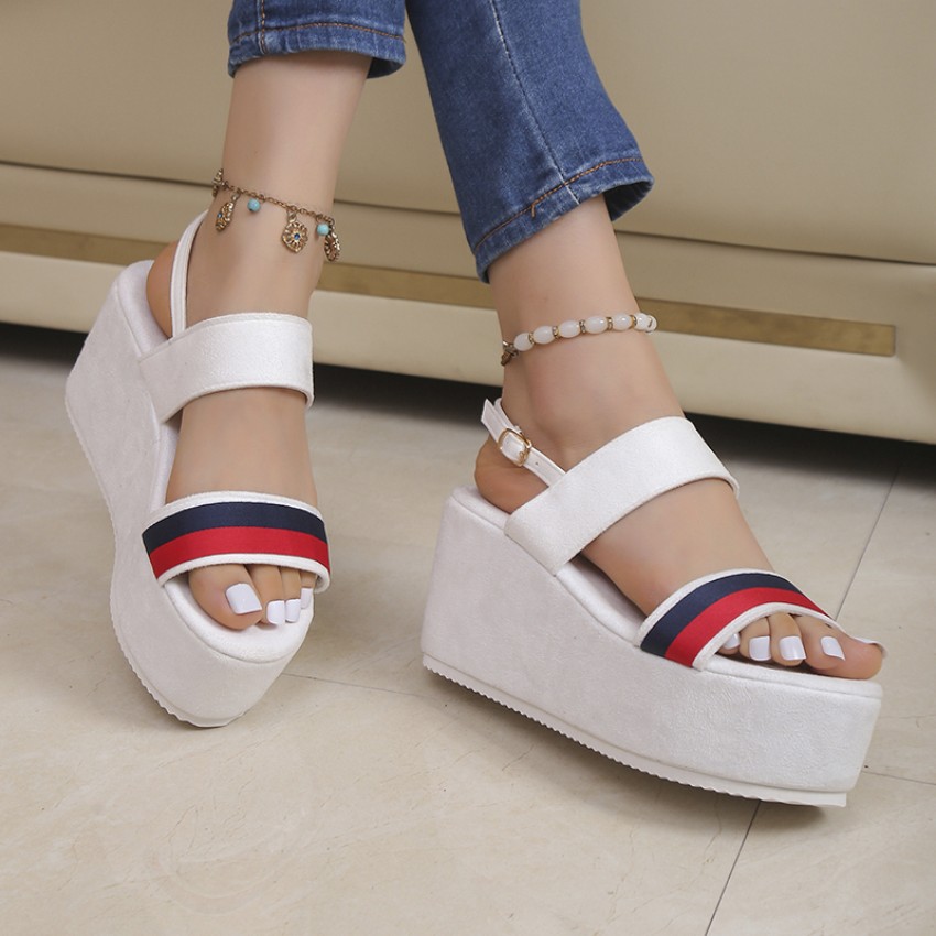 White discount flat wedges