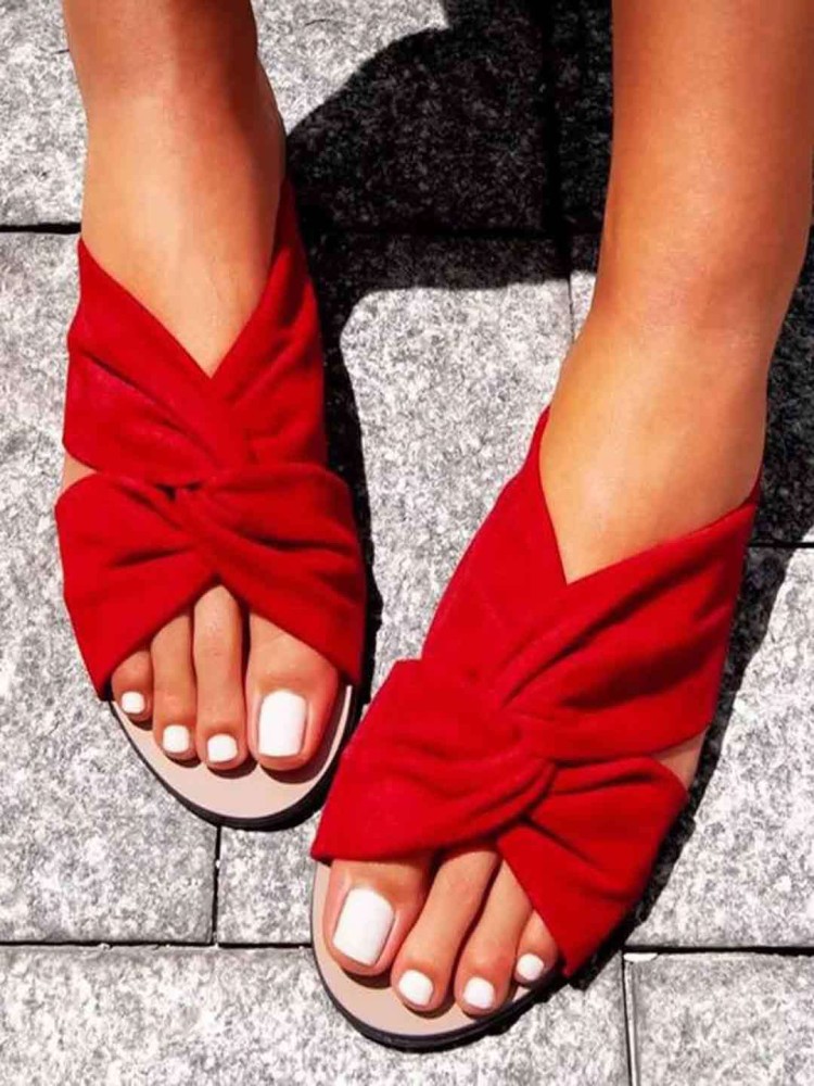 Red discount bow sandals