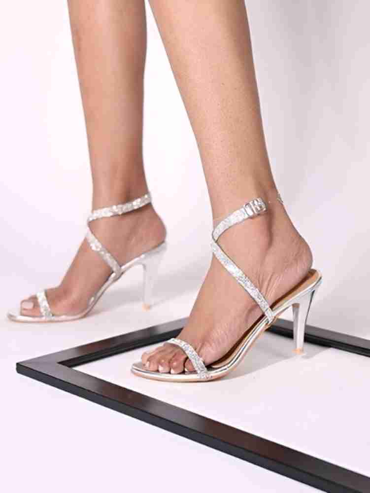 Silver outlet heeled sandals