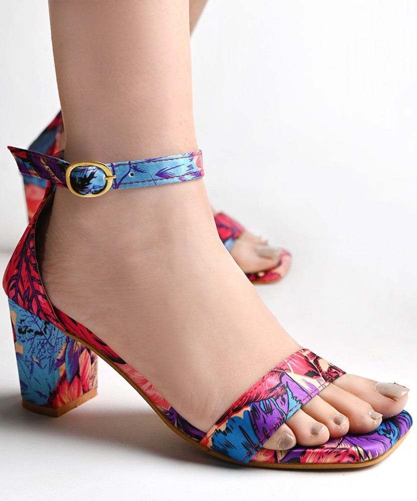 Multicolor block heel sandals best sale