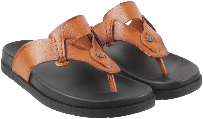 Metro Men Tan Leather Thong Slipper, Chappal