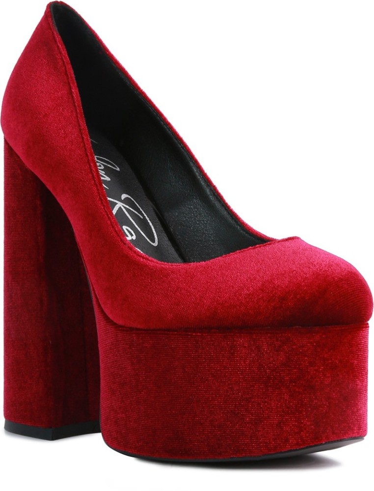 Burgundy pumps block online heel