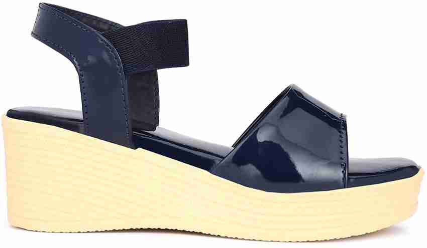 Navy leather 2025 wedge sandals