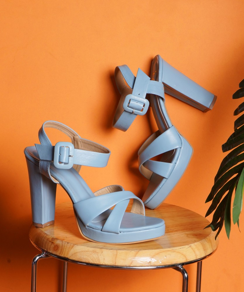 Blue platform sandals cheap heels