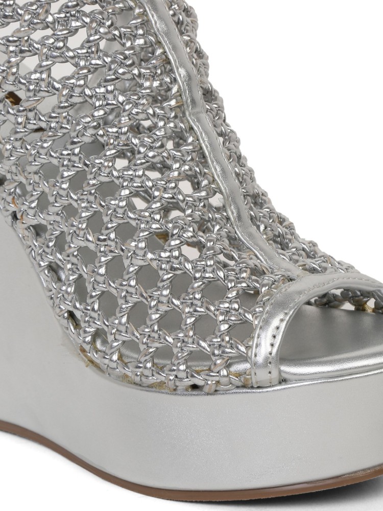 Silver high hot sale heel wedges