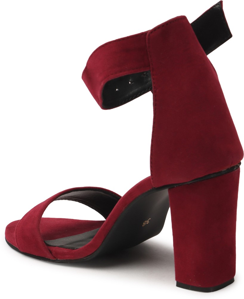 Dark red clearance block heel sandals