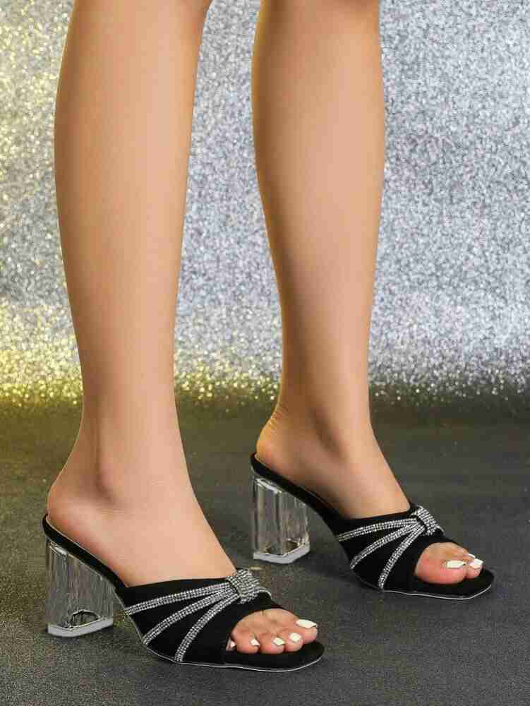 Black top heel slippers