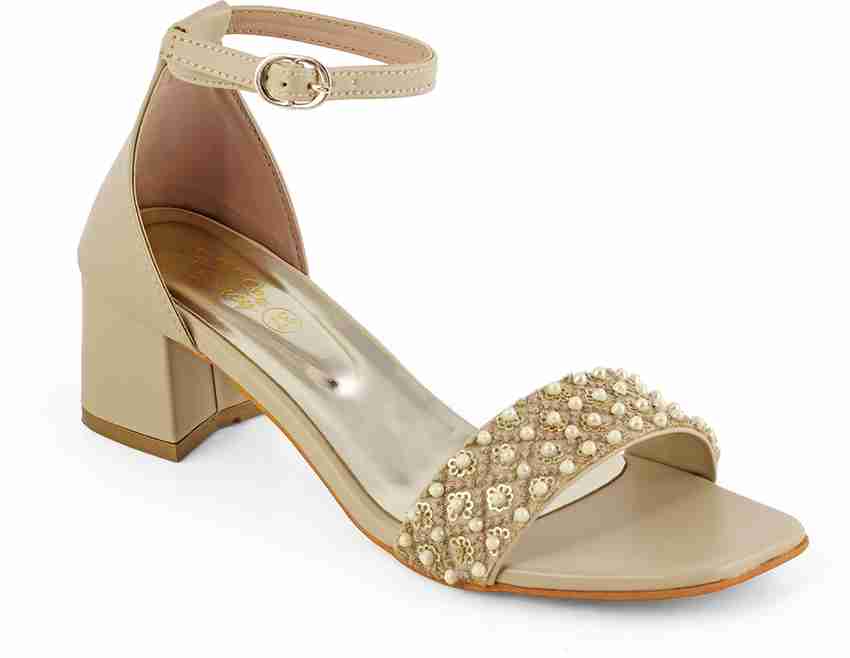 Gold low shop block heel sandals