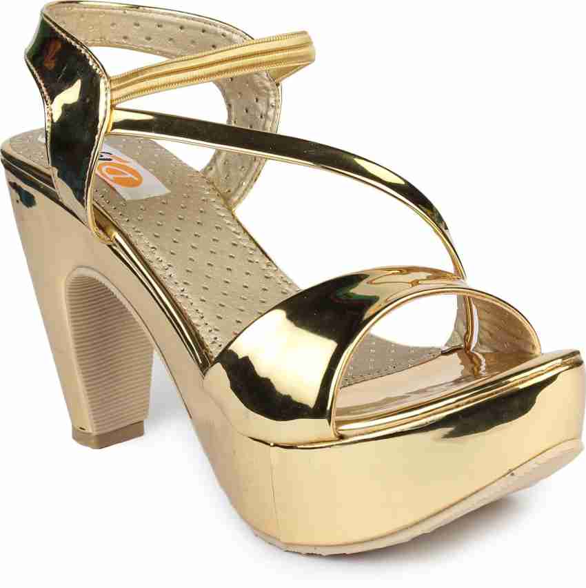 Gold high heel online platform sandals