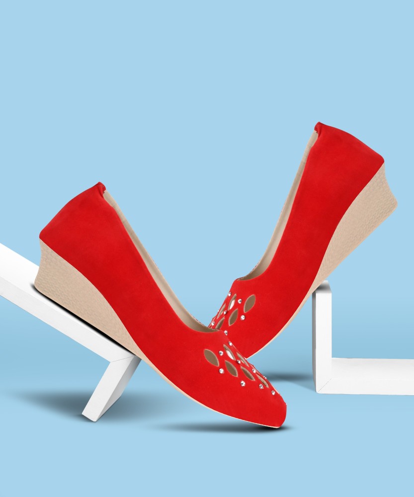 Red wedge best sale heel shoes