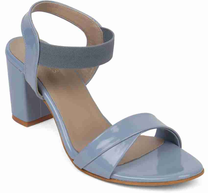 Pale blue block online heel sandals