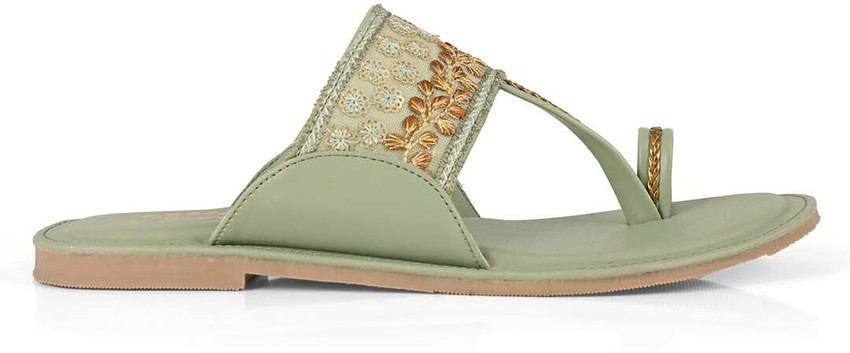 LaSancy Embroidered Slip ons Ethnic Flats Sandals Toe Ring