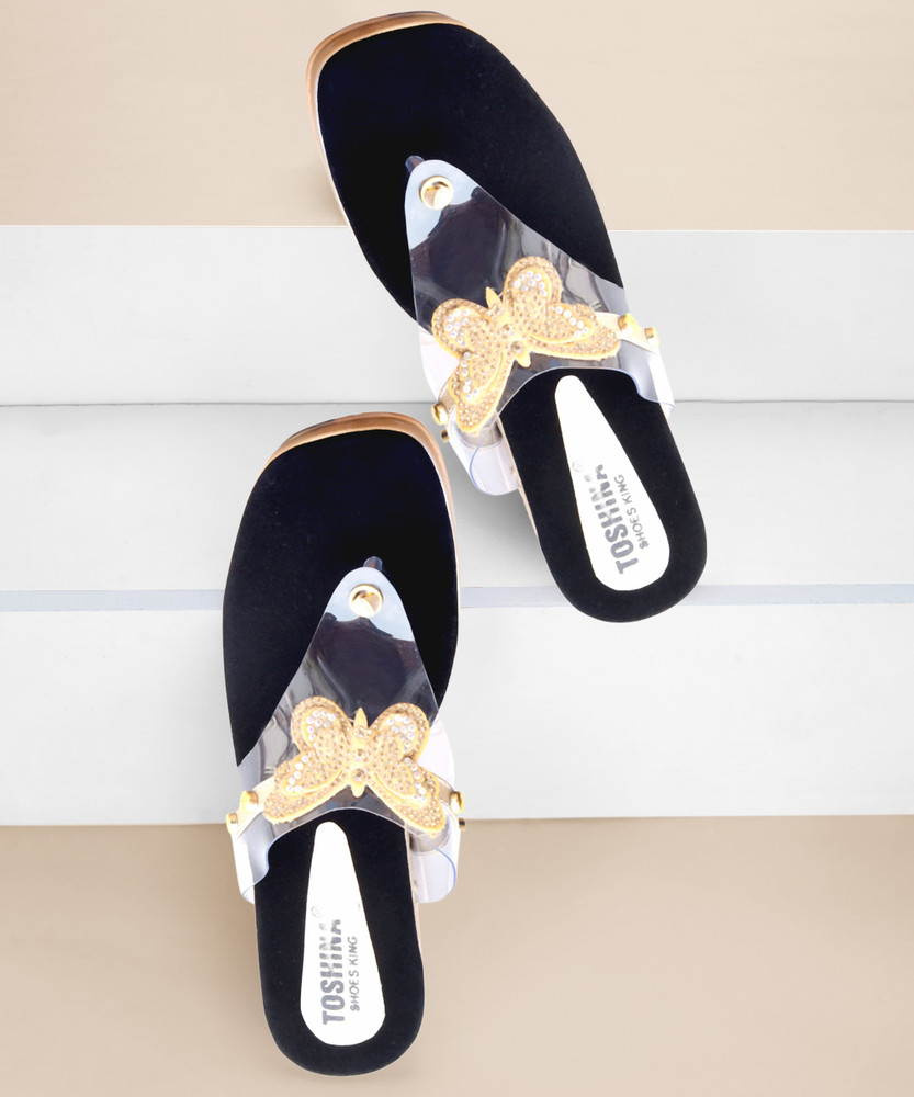 Black and best sale gold wedges shoes