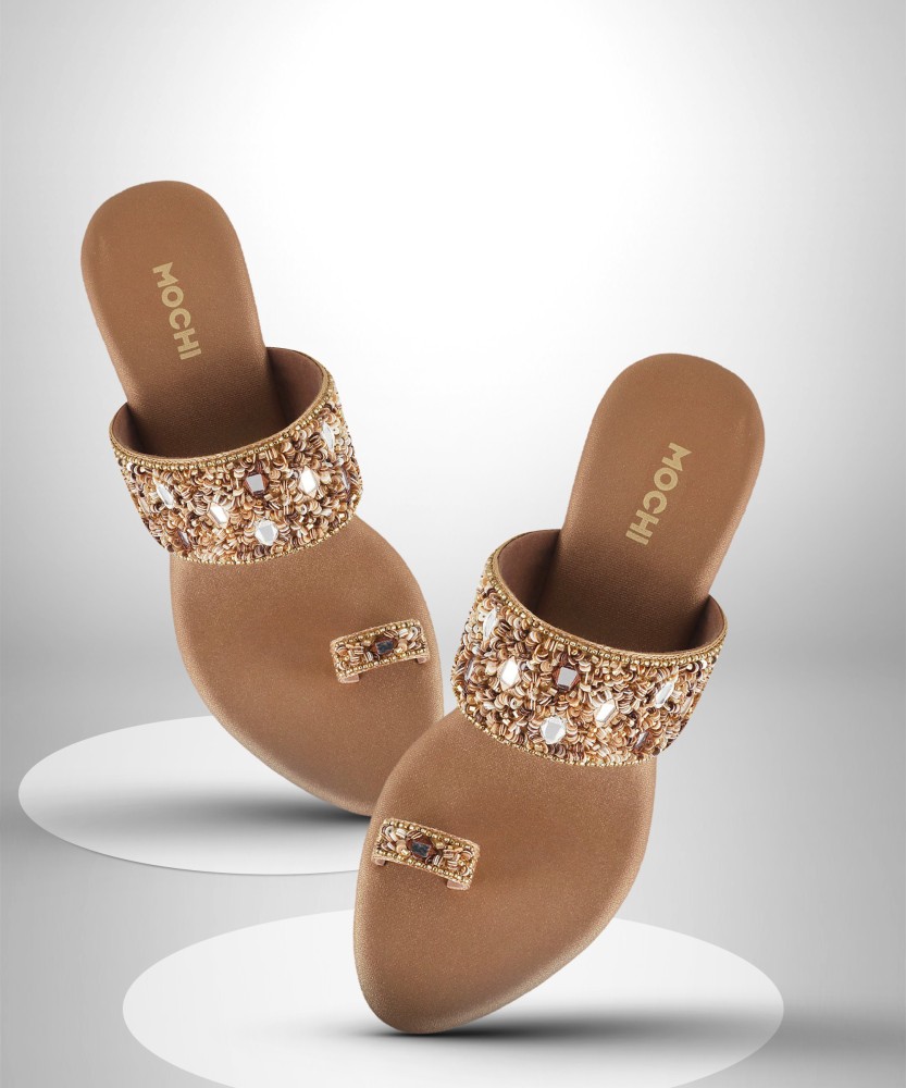 Buy Mochi Women Antique-Gold Party Sandals Online