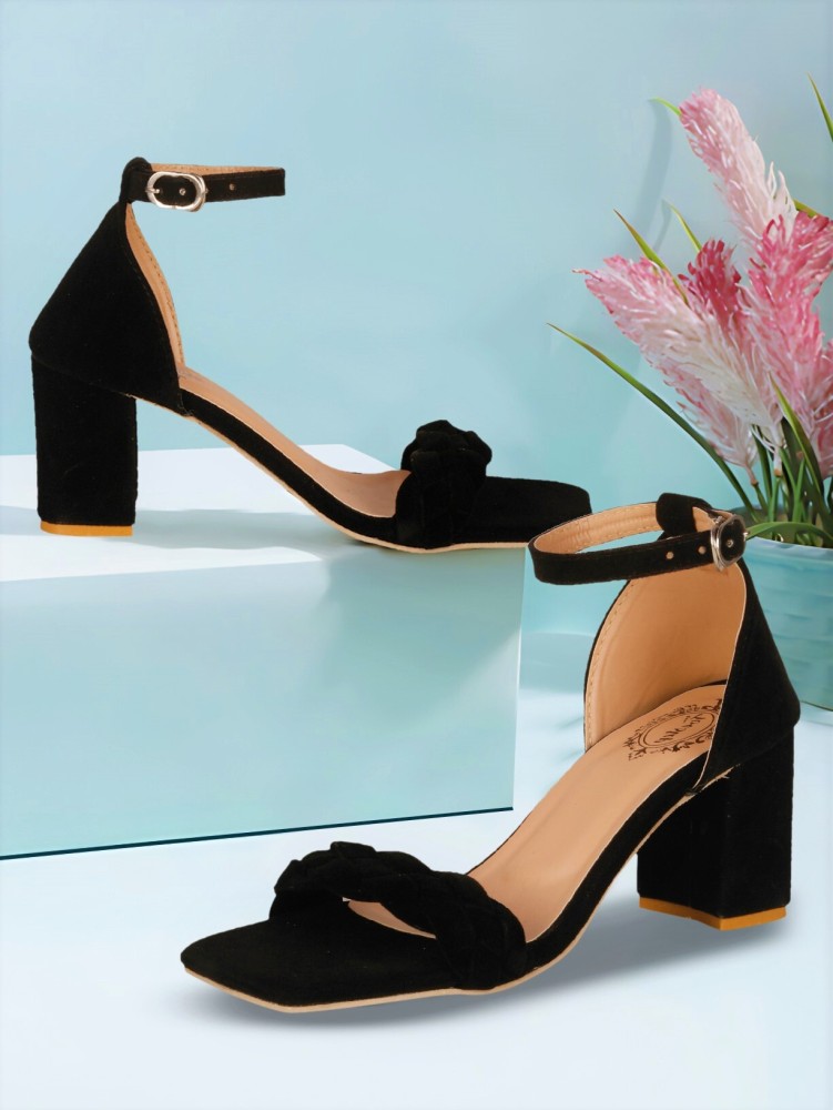 Black sandal heels with best sale ankle strap