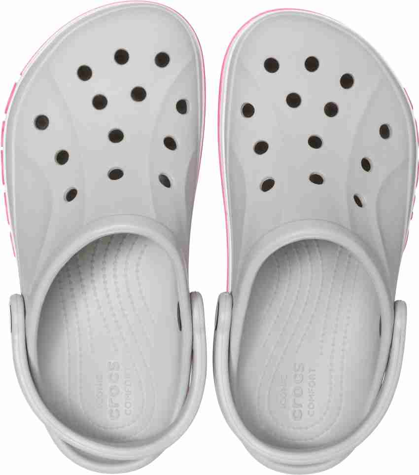 grey and pink crocs