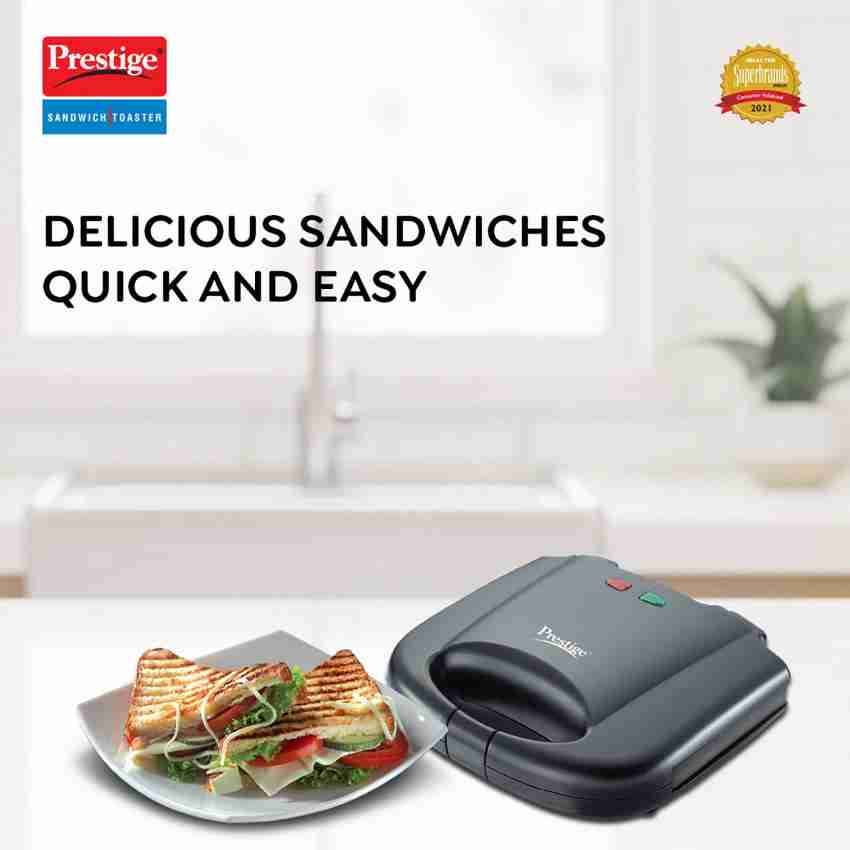 Prestige Sandwich Toasters With Fixed Grill Plate, Non-Stick Heating Plate,  Elegant Black Finish Body, Indicator Light, Ergonomic Handle (PGMFB)