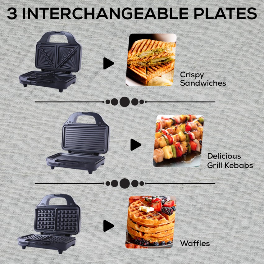 Sandwich Maker 3 in 1, Waffle Maker with Removable Plates